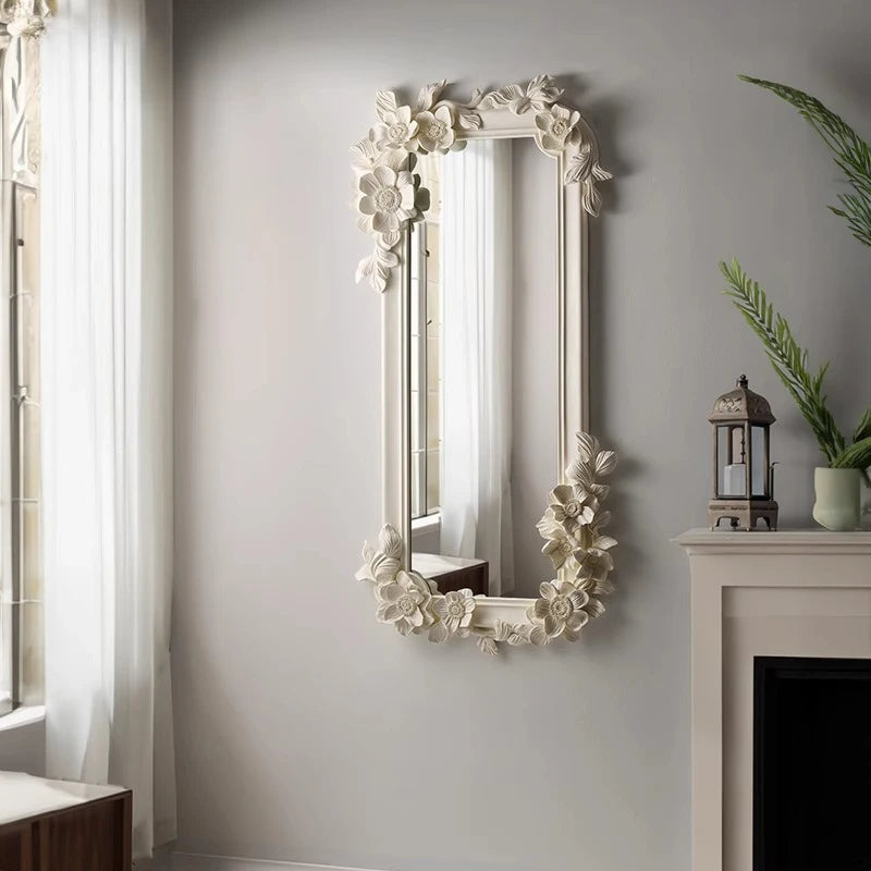 French retro carved fireplace decorative mirror wall-mounted American European wall-mounted dressing advanced full-length mirror