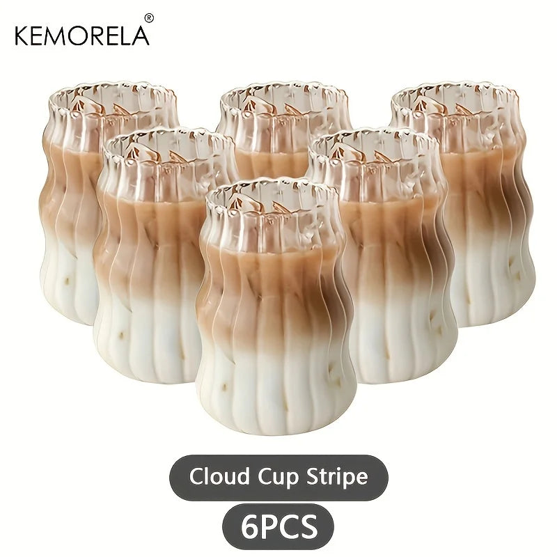 2/4/6PCS INS Glass Cup Heat-resistant Tumbler Drinkware Transparent Tea Juice Milk Coffee Mug Home Water Glasses Stripe Beer Mug
