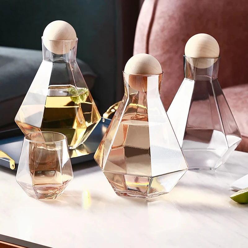 Nordic Colorful Glass Water Kettle with Natural Wood Ball Lid Clear Cold Water Jug Juice Beverage Pitcher Home Drinkware