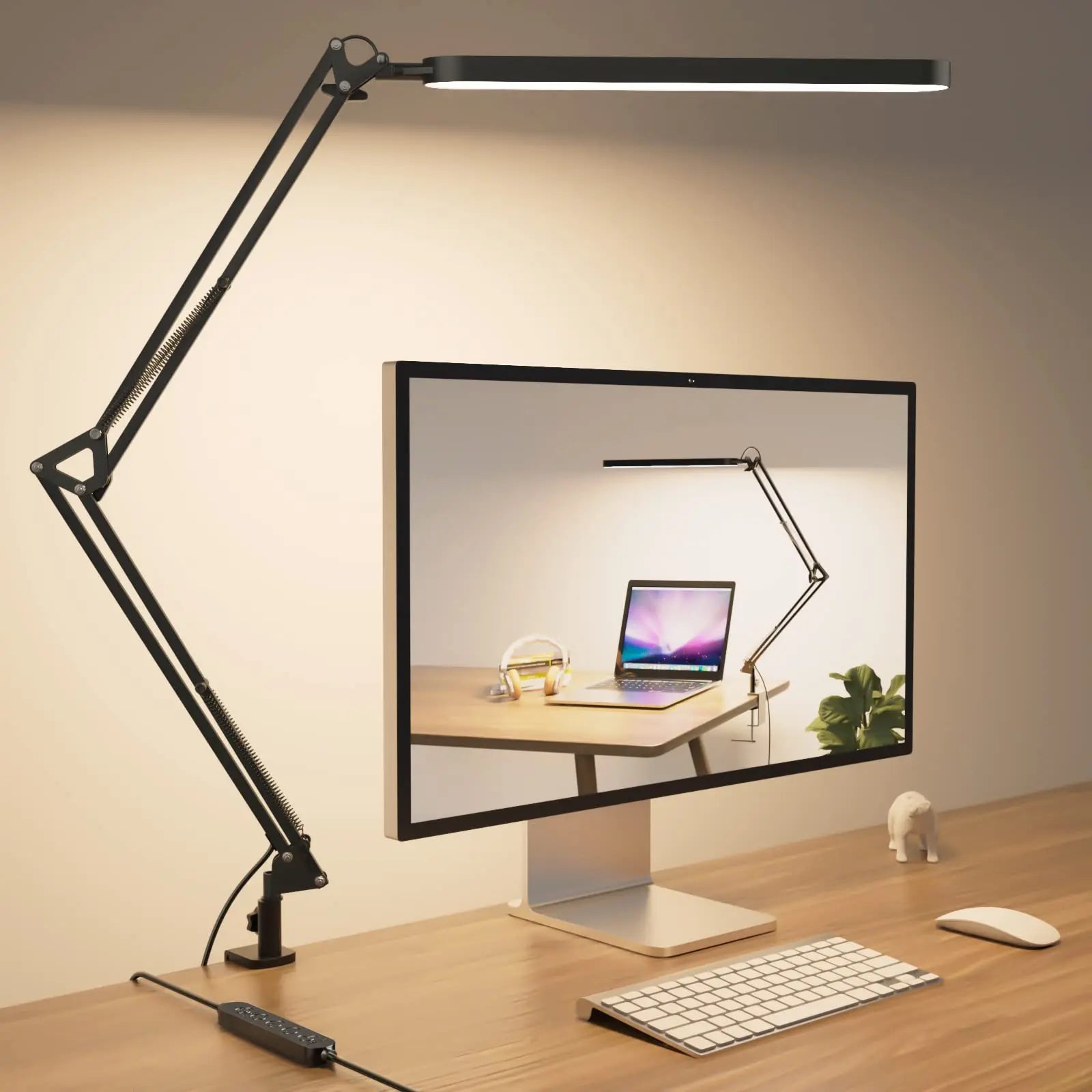 LED Desk Lamp Long Arm Foldable Clamp Adjustable Eye Caring Light with 3 Color Modes Dimmable for Reading Study and Office Work