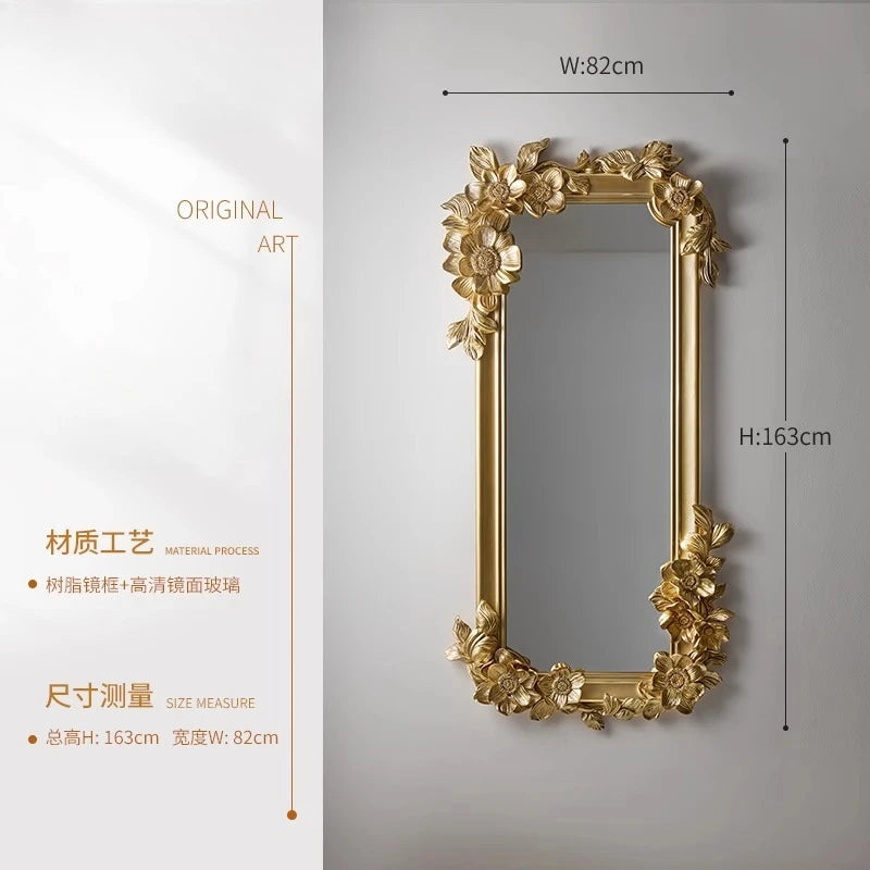 French retro carved fireplace decorative mirror wall-mounted American European wall-mounted dressing advanced full-length mirror