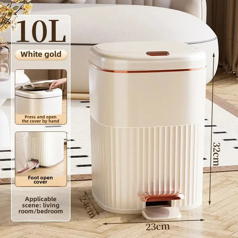 8/10L Foot Pedal Trash Can Luxury Office Kitchen Trash Can Waterproof Bathroom Waste Bins with Lid Large Capacity Garbage Bin