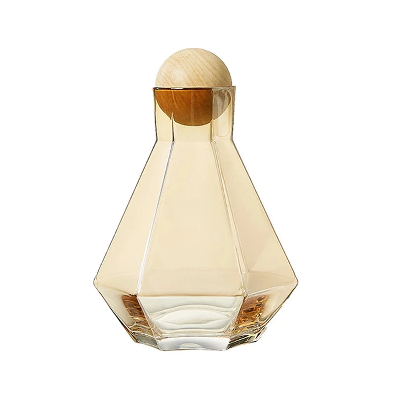 Nordic Colorful Glass Water Kettle with Natural Wood Ball Lid Clear Cold Water Jug Juice Beverage Pitcher Home Drinkware