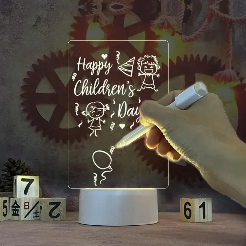 Personalized LED Lamp Acrylic Message Note Board Erasable USB Children‘s Drawing Board Bedroom Night Light Birthday Kids Gift