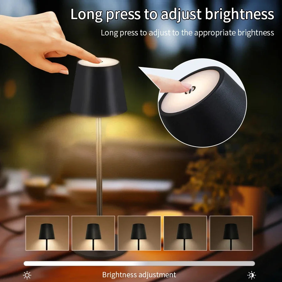 Decorative Rechargeable Led Table Lamp with Touch Switch Wireless 3 Levels Dimmable Light Colors for Office Desk Reading Bedroom