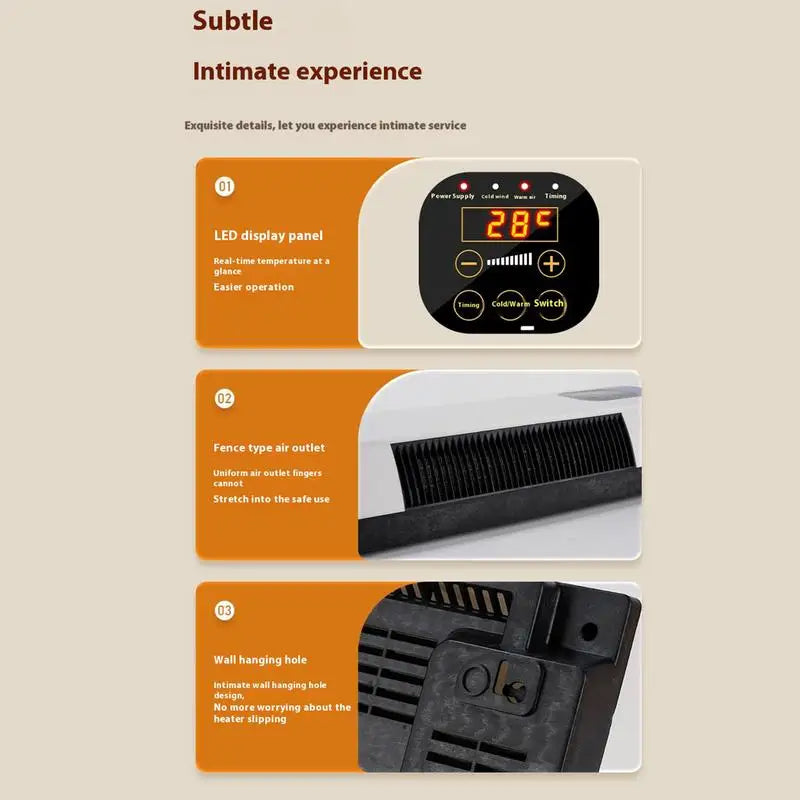 Home Cooler Fans For Bedroom 2000W For Wall With Remote Control Winter Warmer Temperature Adjustable
