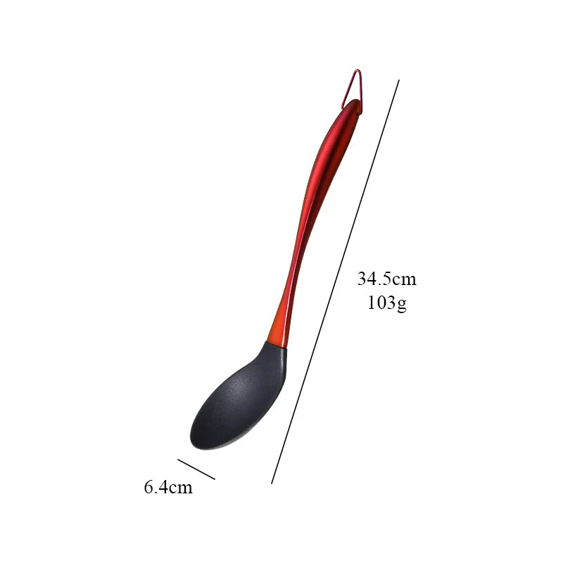1-7PCS Cooking Tools Set Soup Scoop Slotted Spoon Turner Ladle Stainless Steel with Silicone Head Hanging Kitchen Server Pot