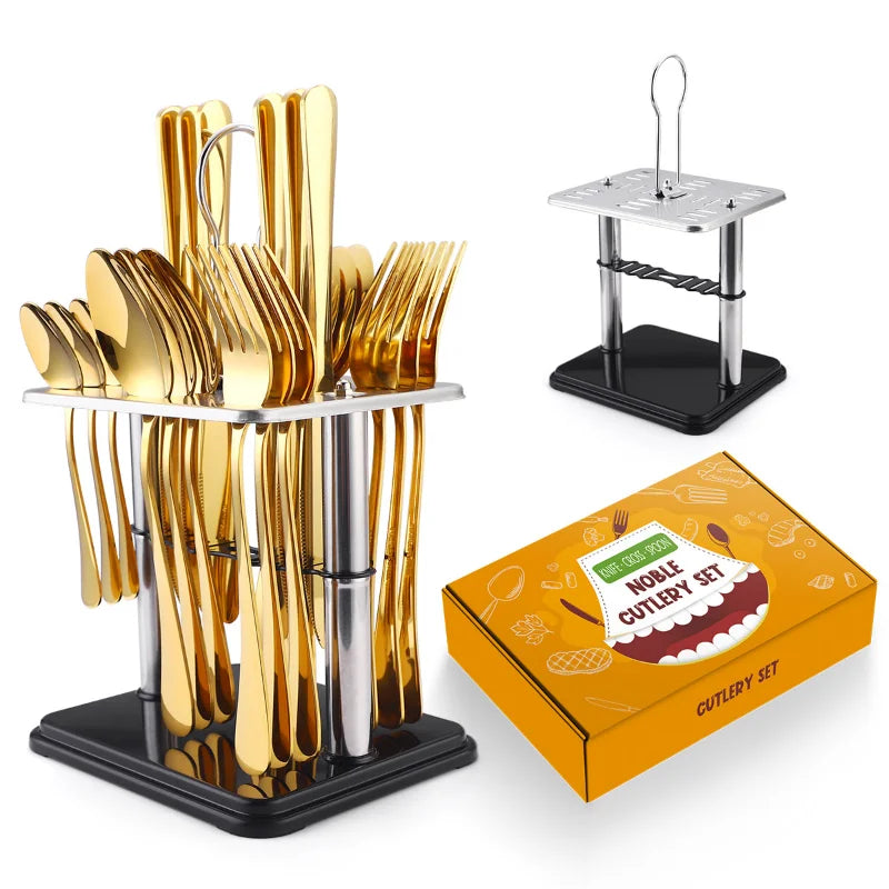 24 Pcs Stainless Steel Cutlery Hammer Pattern Ceramic Handle Knife Fork Spoon Set cutlery set travel cutlery set flatware set
