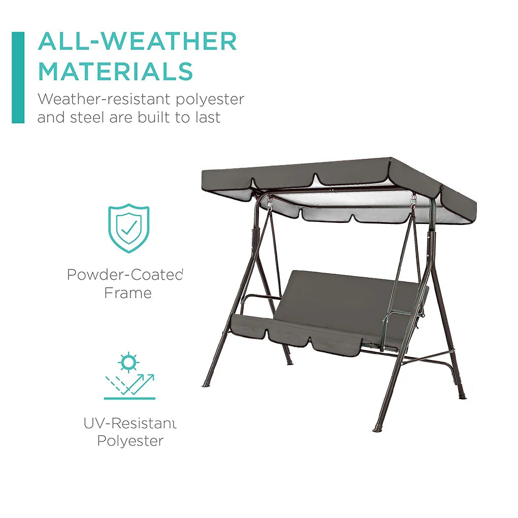 2PCS 210D Coating Uv-Resistant Waterproof Garden Chairs Patio Swing Cover Set Swing Canopy Seat Top Awning 190*132*15cm