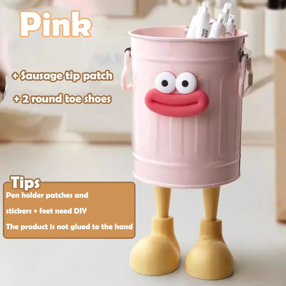 1 Pc cartoon pen holder, simple storage holder, for office storage, desk storage, home study storage (random letter stickers)
