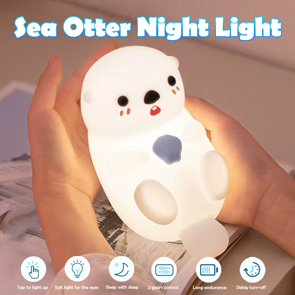 Cute Silicone Penguin Night Light Rechargeable Timing Sea Otter Sleeping Night Lamp Touch Control Beside Lamp for Nursery Room