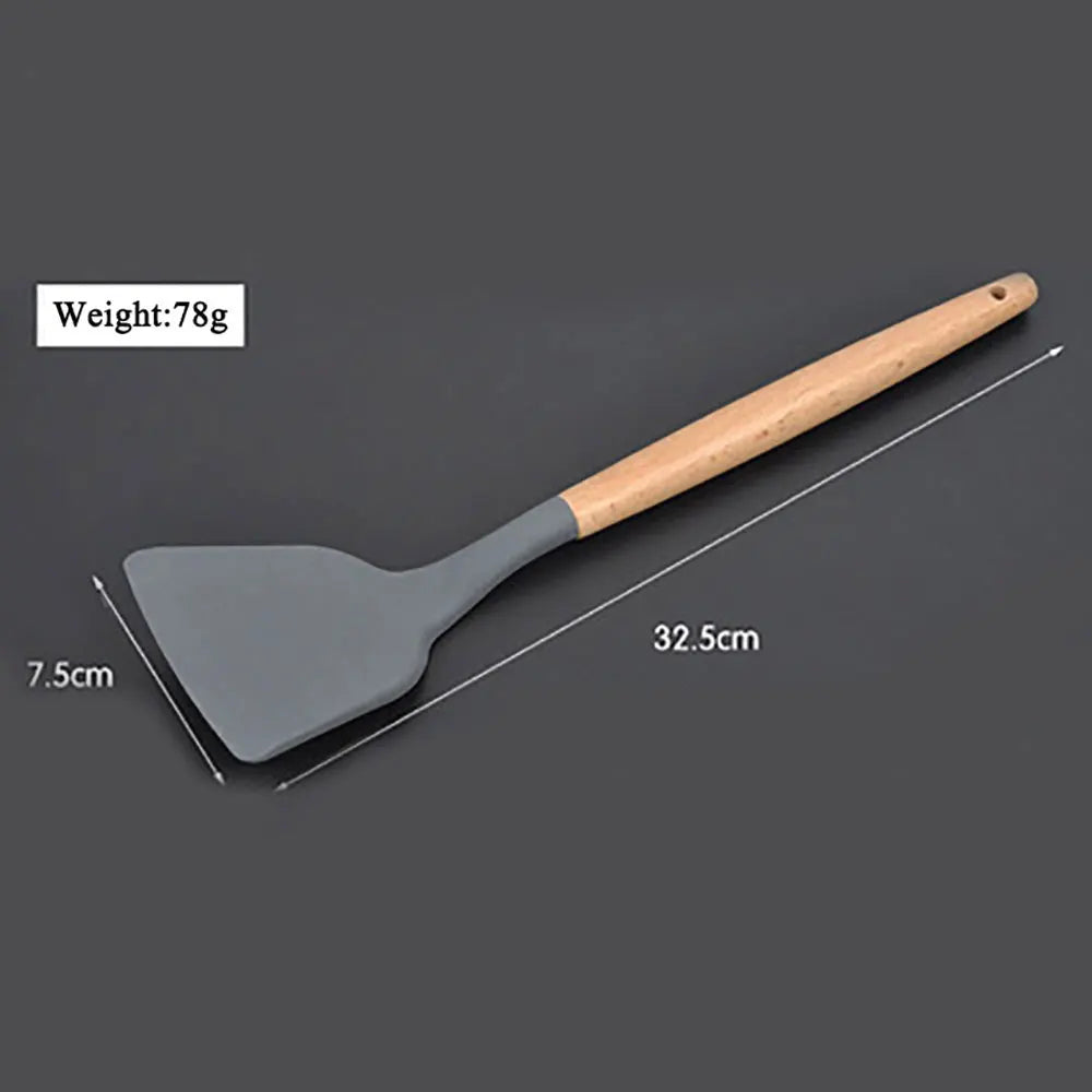 Silicone world Cooking Kitchenware Tool Silicone Utensils With Wooden Multifunction Handle Non-Stick Spatula  Spoon Brush