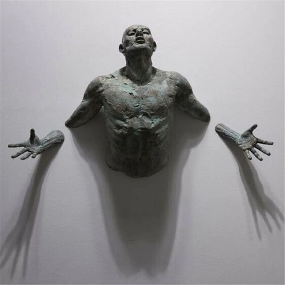 Imitation Copper Wall Decor Abstract Character Resin Rock Climbing Man Statue Sculpture Background Wall Art 3D Through Wall