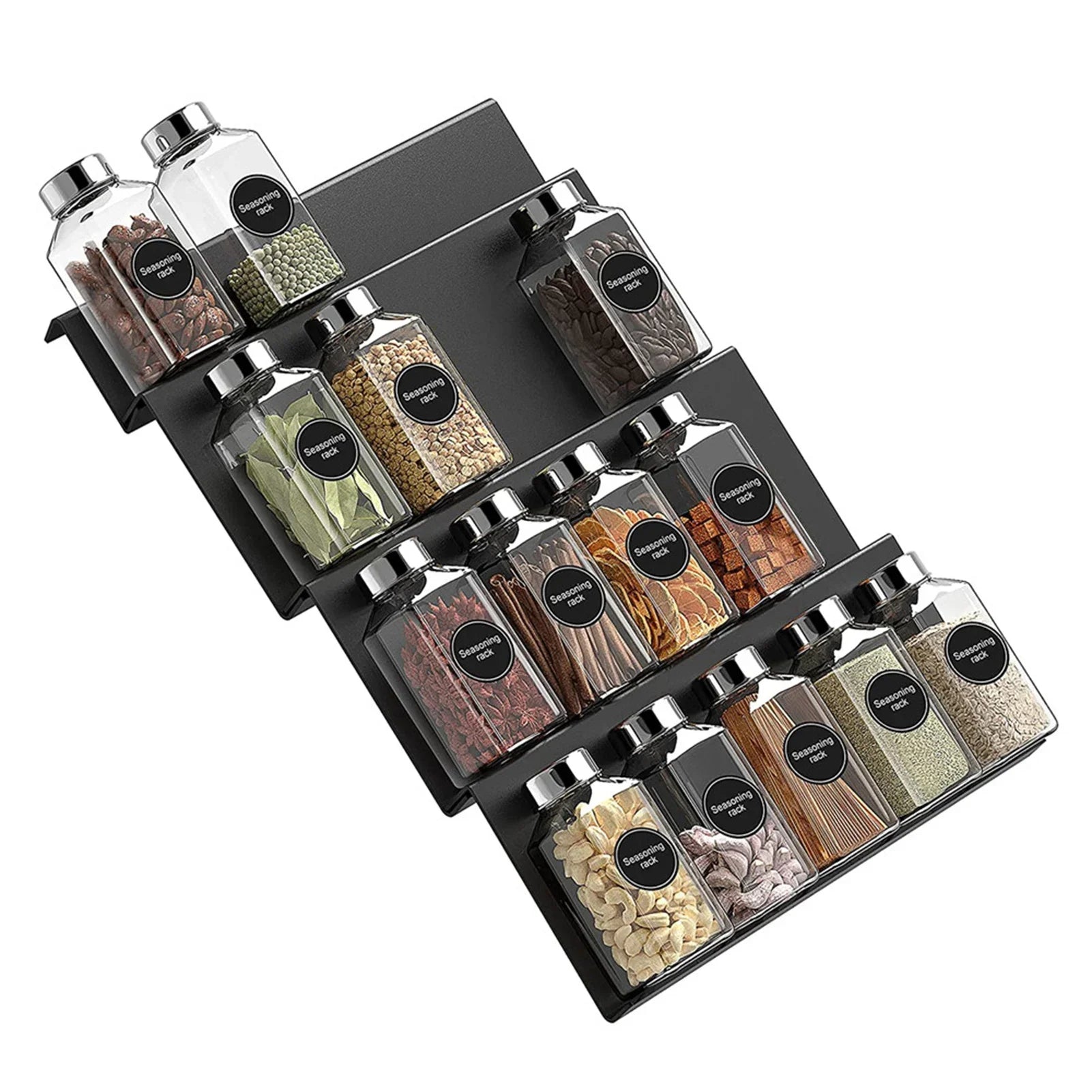 4 Layer Spice Drawer Organizer Adjustable Acrylic Spice Jars Rack Tray Expandable Seasoning Organizer Cabinet Kitchen Shelves