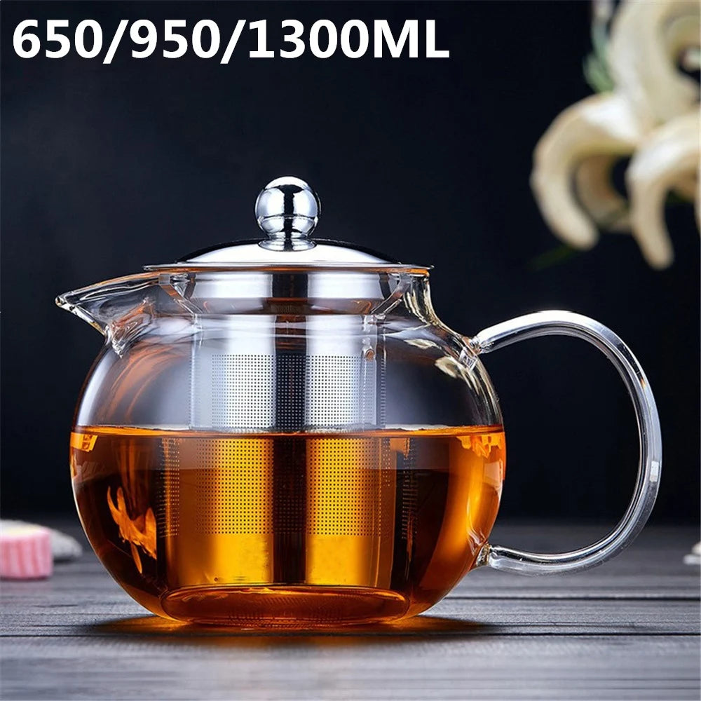 Heat Resistant Tea Pot Infuser Thickened Glass Teapot Kettle 650ML/950ML/1300ML Teaware Set With Stainless Steel Filter Strainer