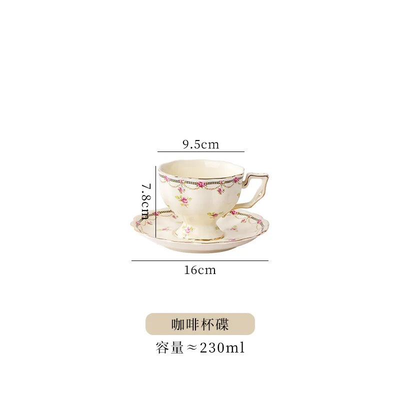 Vintage European-style Coffee Mug Afternoon Tea Set Tape Disc Teapot Kettle Lemon Pattern Porcelain Handle Cup Mugs Coffee Cups