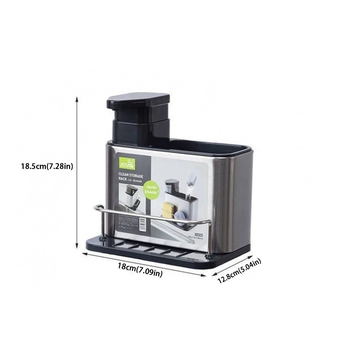 Stainless Steel Soap Dispenser + Sponge Holder 2-in-1 Kitchen Cleaning Storage Leak-proof & Easy To Clean