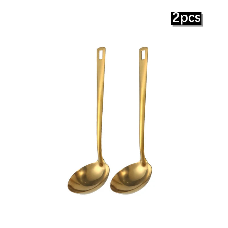 6pcs Korean-style Hot Pot Cutlery Set Stainless Steel Dinnerware Set Home Creative Korean Cutlery Golden spoons Kitchenware Set
