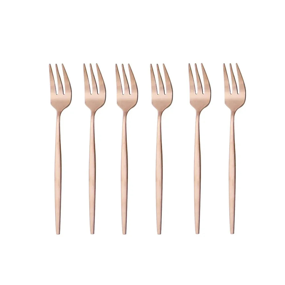6Pcs Stainless Steel Matte Cake Fruit Forks Flatware Silverware Cutlery For Dessert Salad Fork Set Gold Tableware Mini Fork
