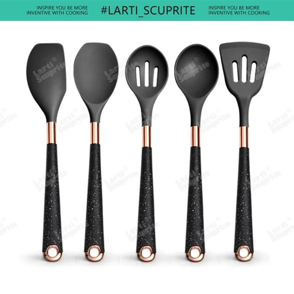 Gold Plated Handle Silicone Cooking Utensils Set Kitchen Non-stick Tool Gadgets BPA FREE Kitchenware Heat Resistant Spatula Set