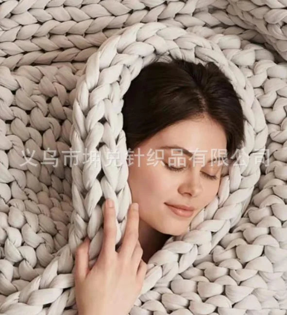 Handmade Cotton Chunky Knitted Weighted Throw Blankets Winter Heavy 7kg  Adult Blanket