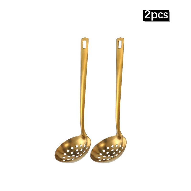 6pcs Korean-style Hot Pot Cutlery Set Stainless Steel Dinnerware Set Home Creative Korean Cutlery Golden spoons Kitchenware Set