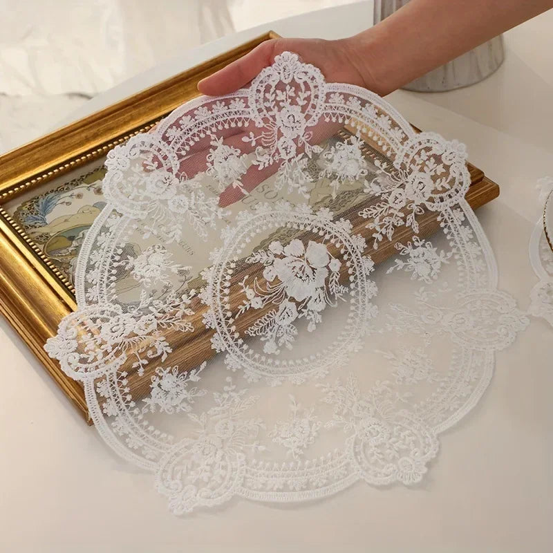 33cm Beautiful Pattern Table Mat Elegant Flower Embroidery Lace Coffee Cup Mat Vase Table Lamp Ornament