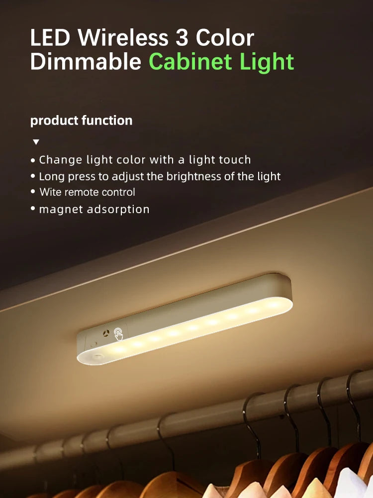Nachtlampje LED Night Light 3 Color Cabinet Light USB Rechargeable Remote Dimmable Magnetic Night Lamp for Home Kitchen Bathroom