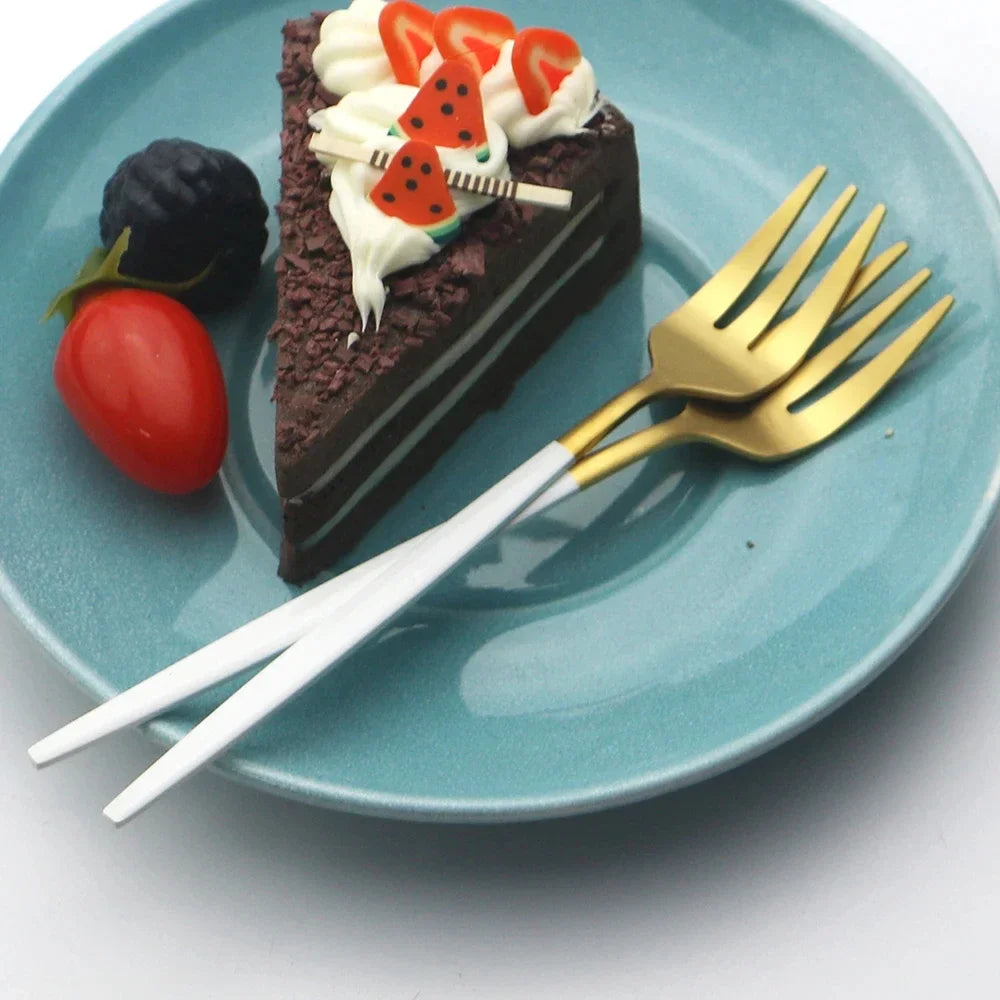6Pcs Stainless Steel Matte Cake Fruit Forks Flatware Silverware Cutlery For Dessert Salad Fork Set Gold Tableware Mini Fork