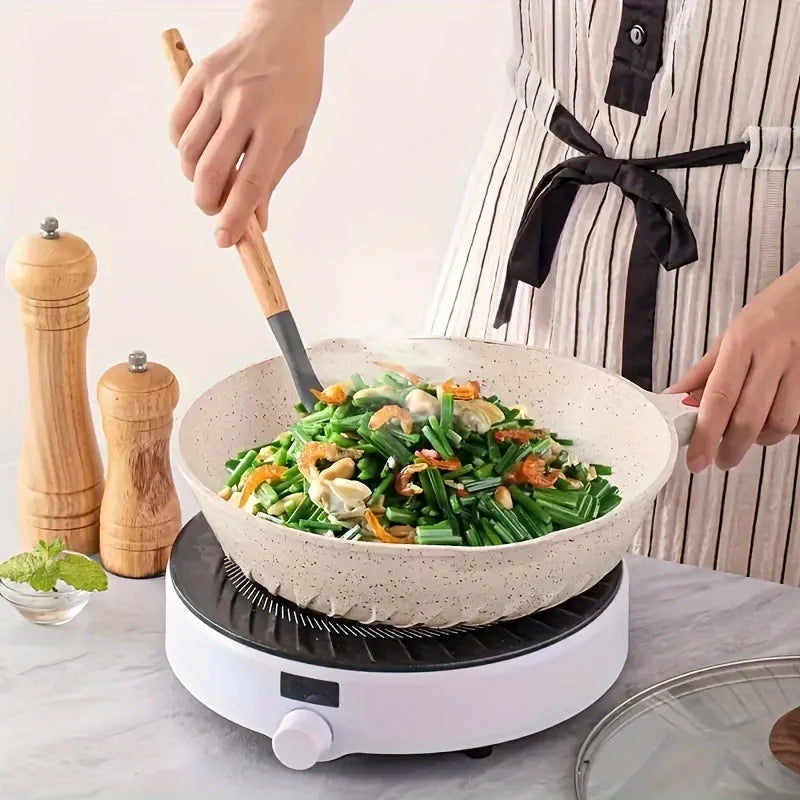 Silicone Kitchen Utensil Set with Wooden Handles Cooking & Baking Tools Including Non-Stick Spatula, Ladle, Whisk & Storage Rack