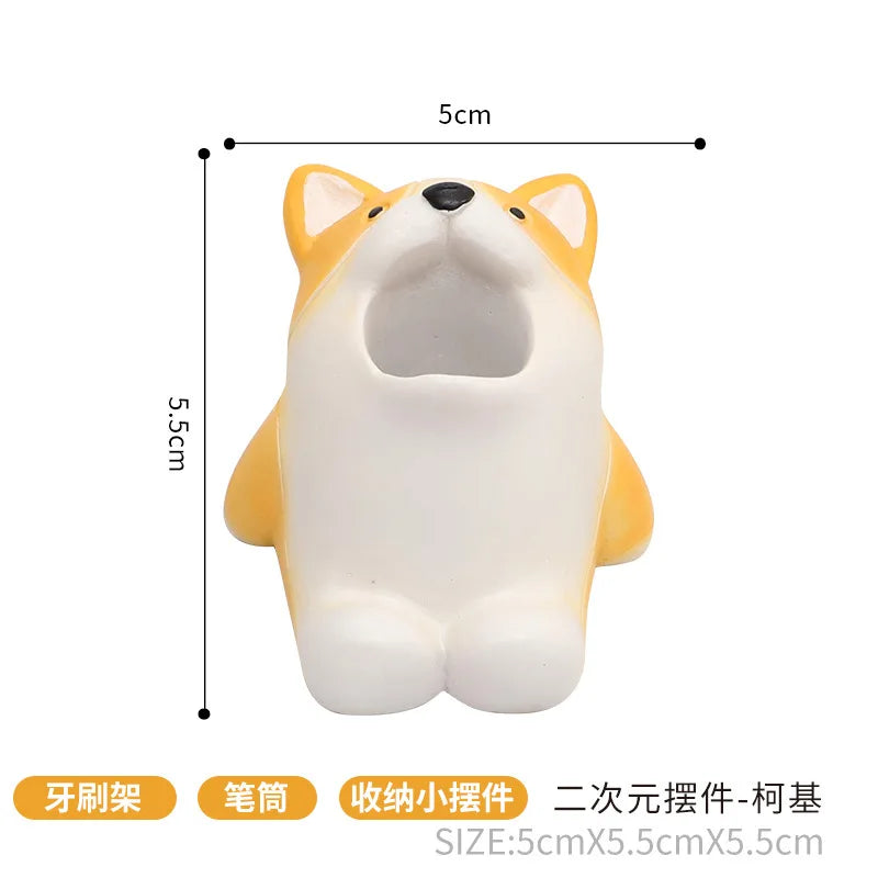 Cartoon Animal Toothbrush Holder Cute Corgi Shark Storage Stand Makeup Brush Stationery Countertop Organizer Bathroom Decoration