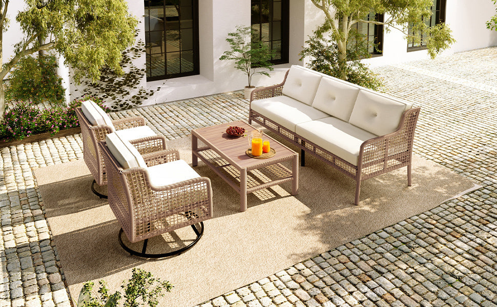 4 Pieces Patio Furniture Set with Swivel Chairs, Outdoor Wicker Sofas SHIPPING ONLY IN USA