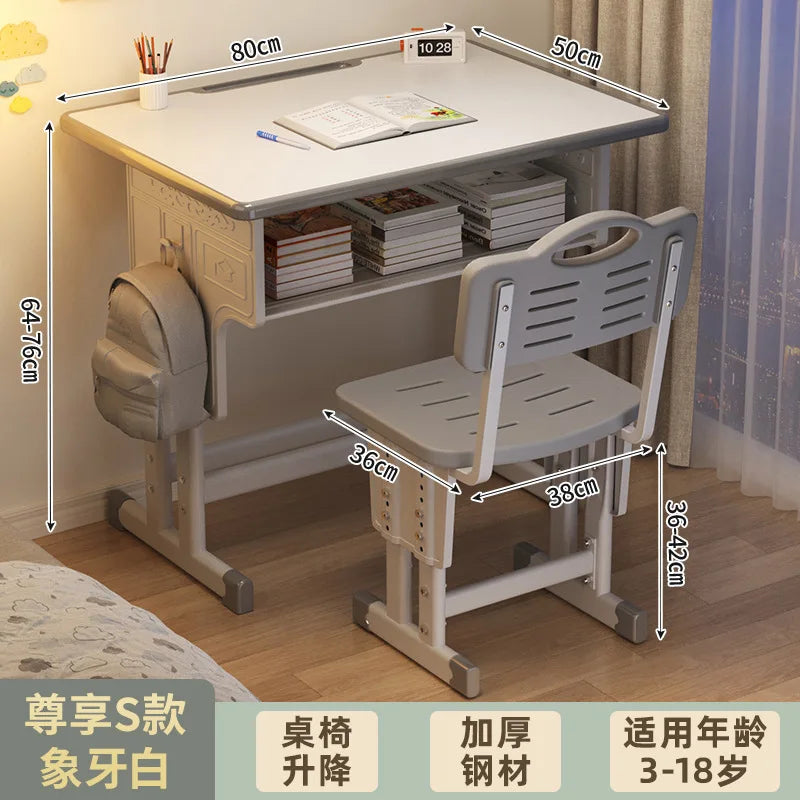 Children's Study Student Desk and Chair Set Adjustable Height Writing Desk for Kids Home & School Standard & Pro Cushion Version