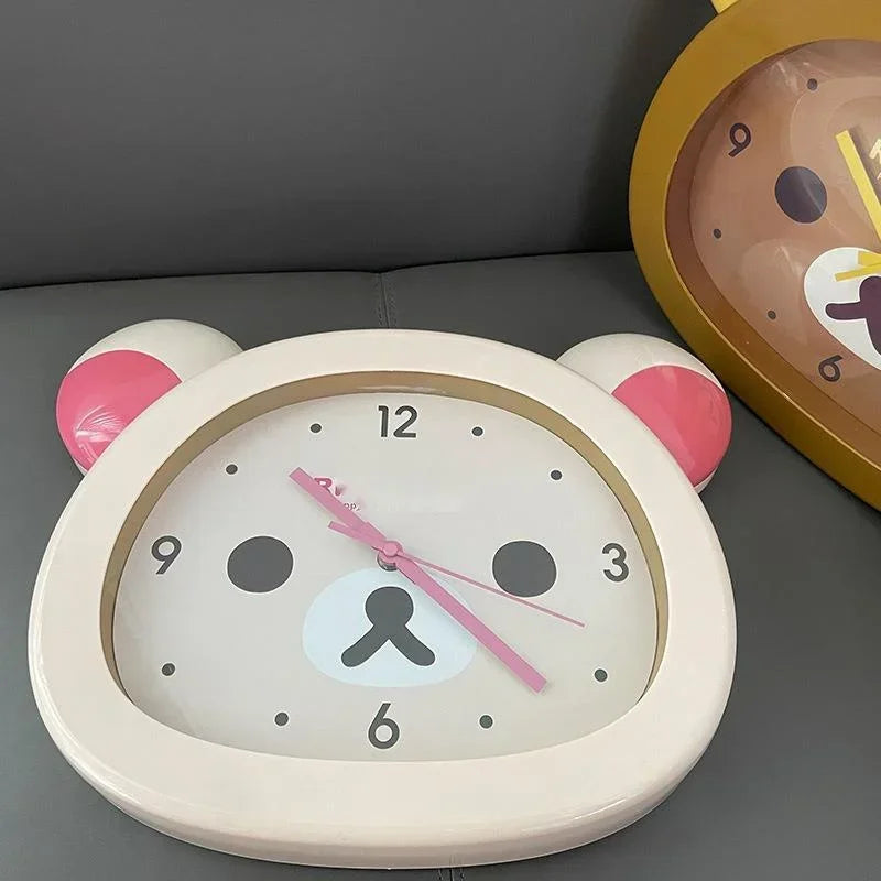 Cute Rilakkumaed Bear Wall Clock Mute Seconds Quartz Clock Cartoon Large Size Wall Mounted Clock Bedside Room Home Decor