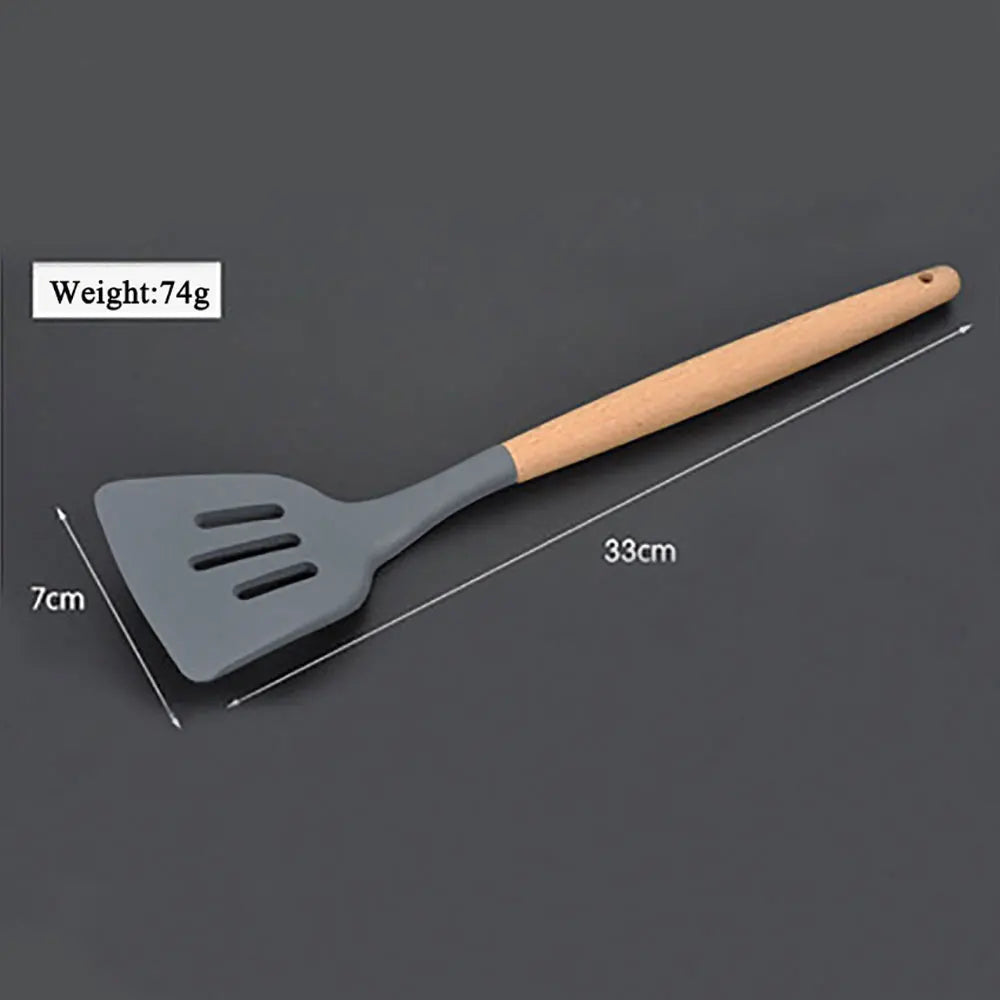 Silicone world Cooking Kitchenware Tool Silicone Utensils With Wooden Multifunction Handle Non-Stick Spatula  Spoon Brush