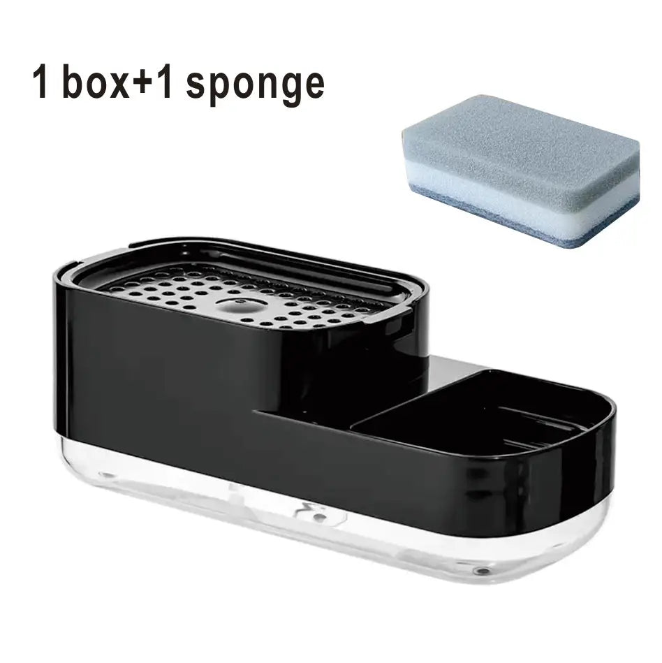 Soap Dispenser Box Press Dispenser Scrubbing Liquid Container Kitchen Bathroom Automatic Detergent Foam Box with Sponge Holder