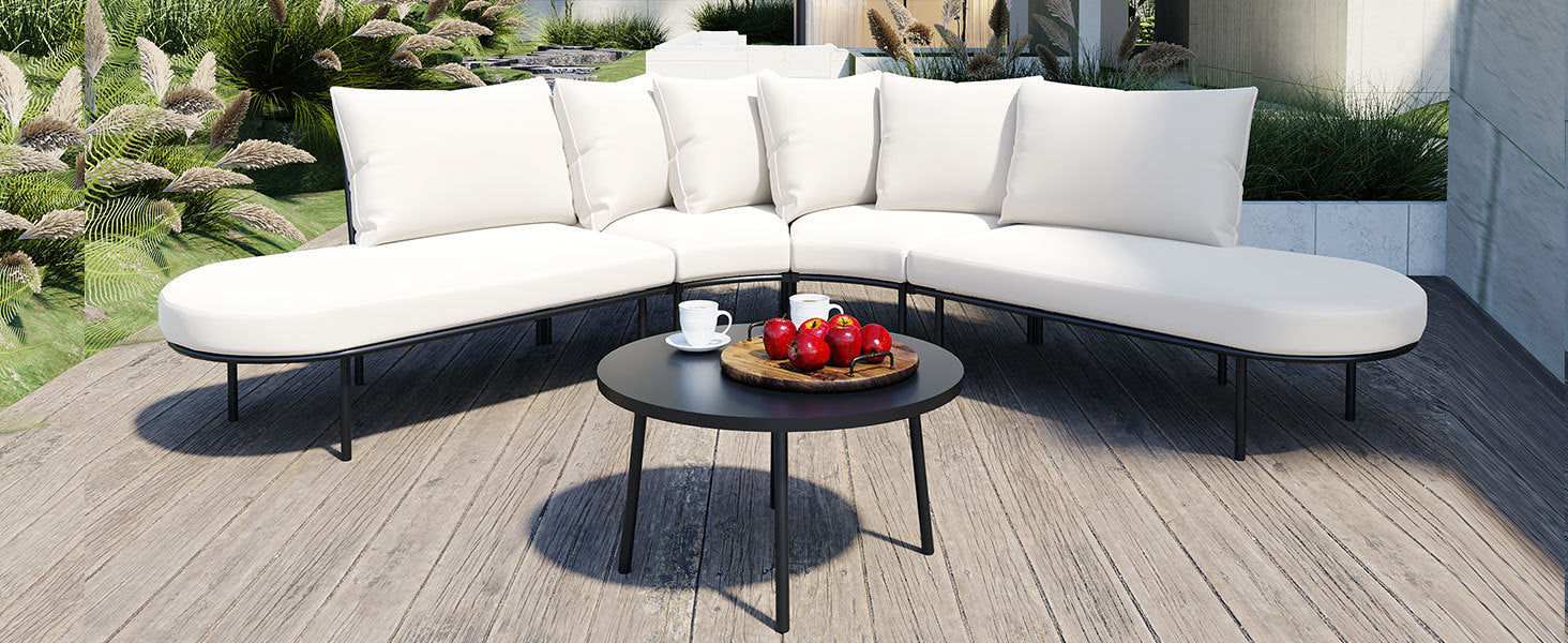 Patio Half- Moon Curved Outdoor Furniture Sofa Set with Coffee Table SHIPPING ONLY IN USA