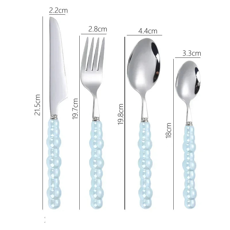 4Pcs/Set Luxury Ceramic Pearl Handle Cutlery Set Knife Fork Spoon Creative Cute Soup Spoon Western Food Steak Knife Spoon Fork