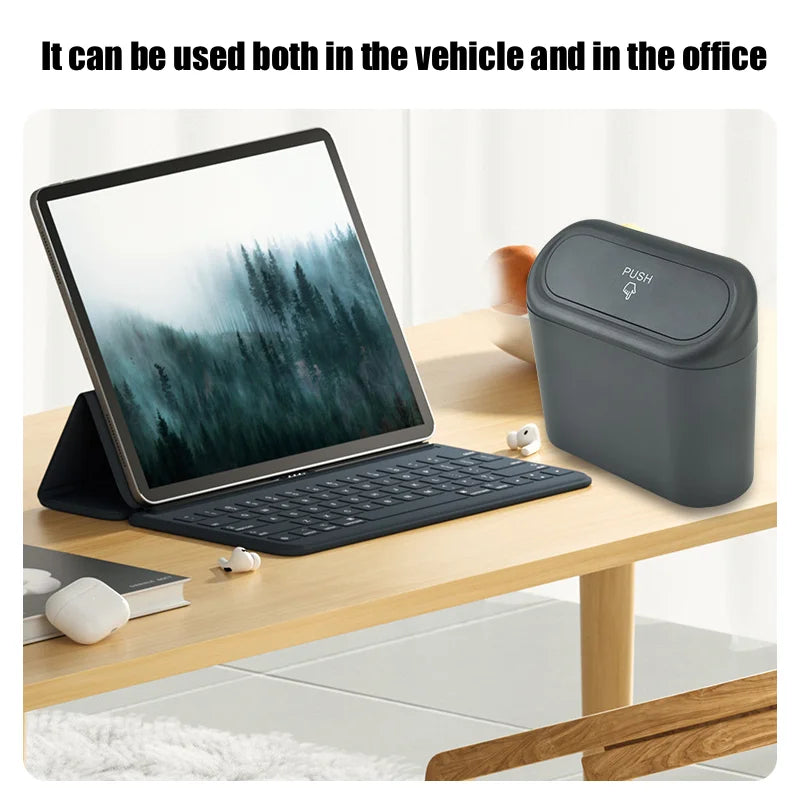 Hanging Car Trash Can with Lid Car Dustproof Trash Can ABS Home Office Multifunctional Storage Box Car Interior Accessories