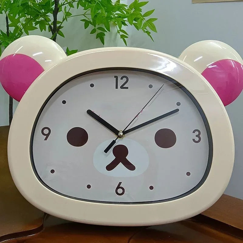Cute Rilakkumaed Bear Wall Clock Mute Seconds Quartz Clock Cartoon Large Size Wall Mounted Clock Bedside Room Home Decor
