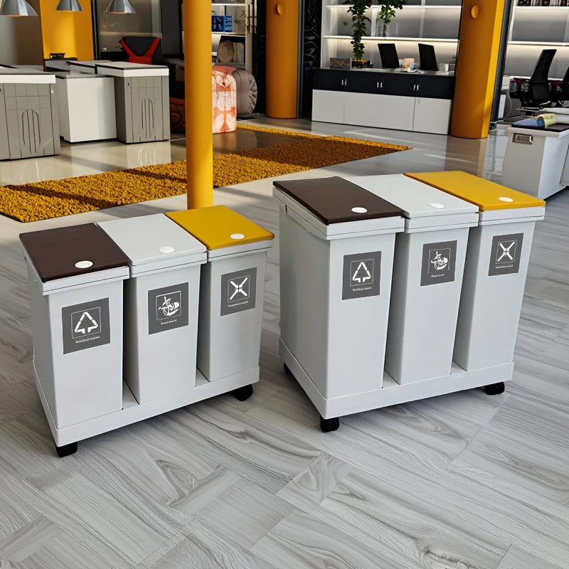 1 set, large kitchen garbage bin, dry and wet sorting garbage bin, movable, suitable for hotels, living rooms, offices, schools