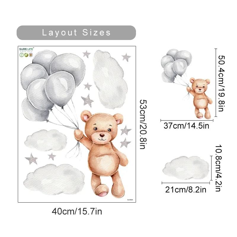 Cartoon Hot Air Balloon Animals Bear Rabbits Wall Stickers for Child Room Boy Room Decoration Nursery Baby Room Decoration Decal