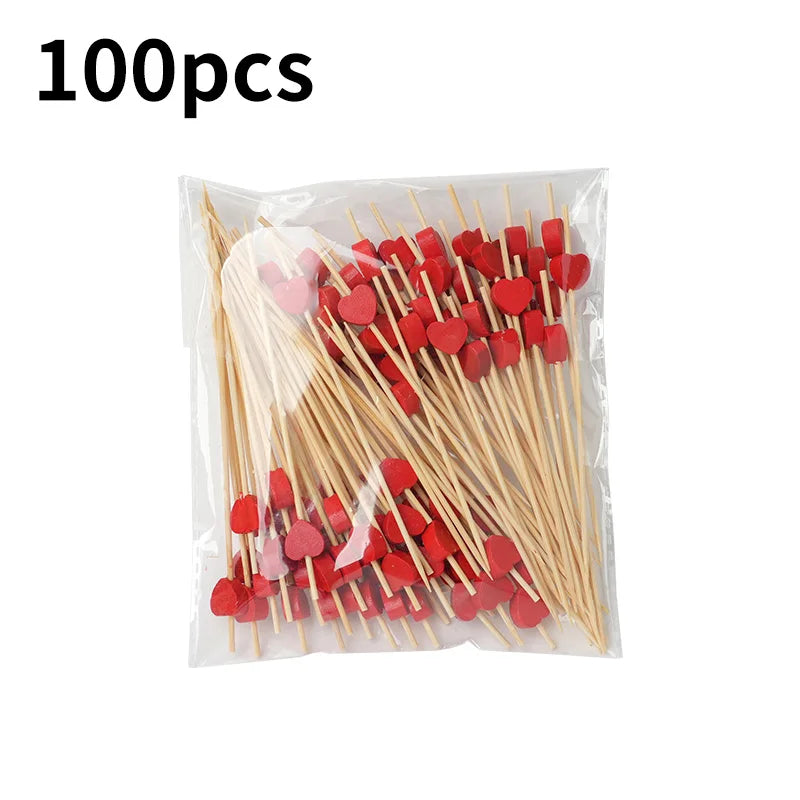 100pcs Disposable Bamboo Food Fruit Toothpick Salad  Cake Dessert Fork Stick for Wedding Birthday Party Decor Cocktail Toothpick