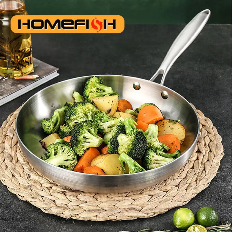 PDG1 304 Stainless Steel Non Stick Pan for Frying Steak Uncoated Kitchen Cookware Suitable for Gas Stoves and Induction Cookers