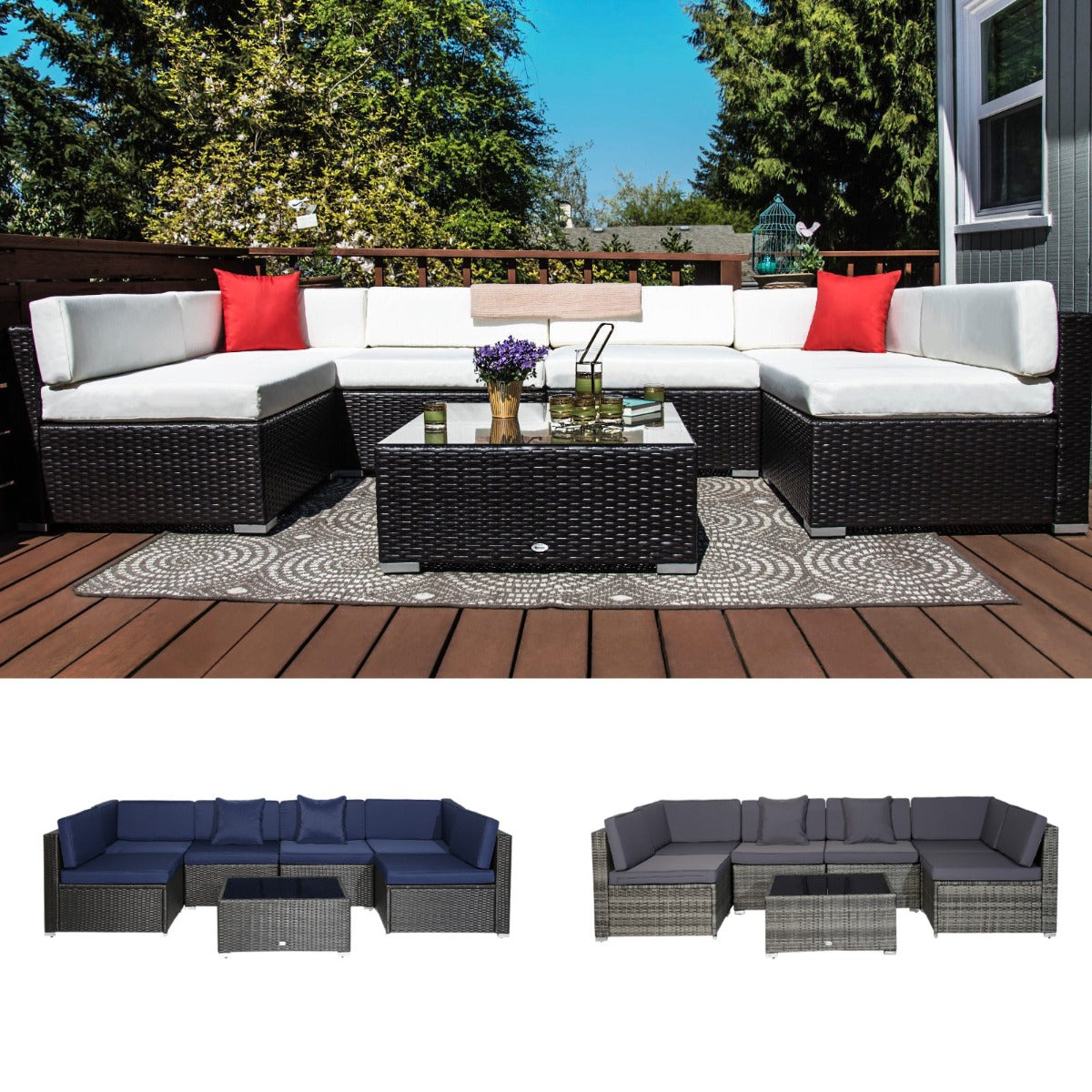 Outsunny 7 Piece Outdoor Patio PE Rattan Wicker Sofa Sectional SHIPPING ONLY IN CANADA.Unsupported Countries: Northwest,Nunavut,Territories,Yukon