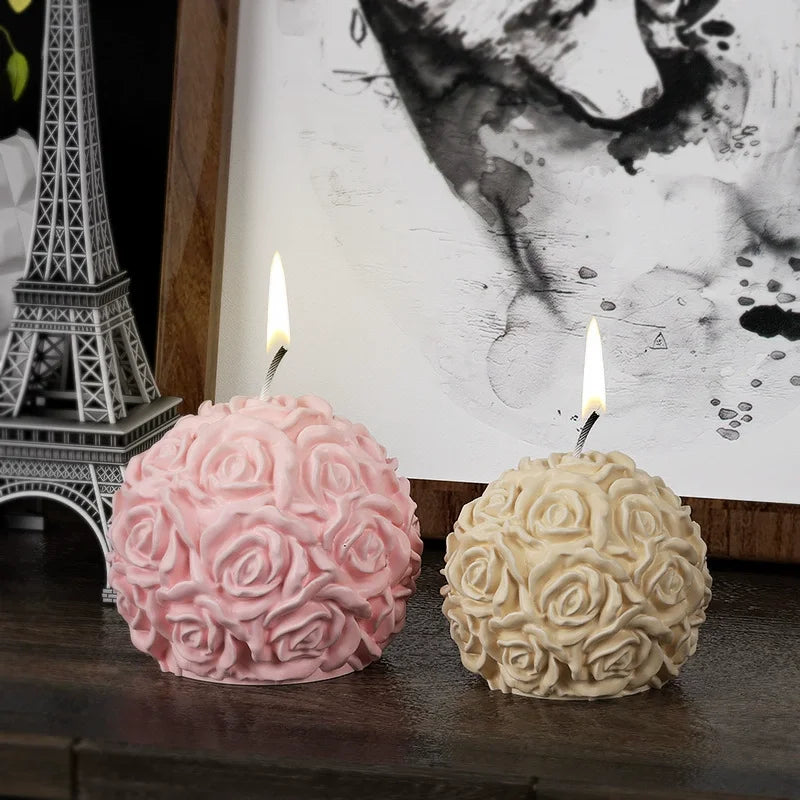 3D Rose Ball Candle Aromatherapy Mold DIY Valentine's Day Casting Mold Creative Elegant Candlestick Stand Home Wedding Decor