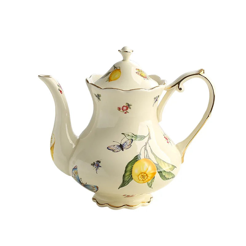 Vintage European-style Coffee Mug Afternoon Tea Set Tape Disc Teapot Kettle Lemon Pattern Porcelain Handle Cup Mugs Coffee Cups