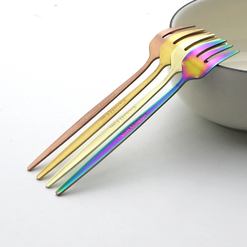 6Pcs Stainless Steel Matte Cake Fruit Forks Flatware Silverware Cutlery For Dessert Salad Fork Set Gold Tableware Mini Fork