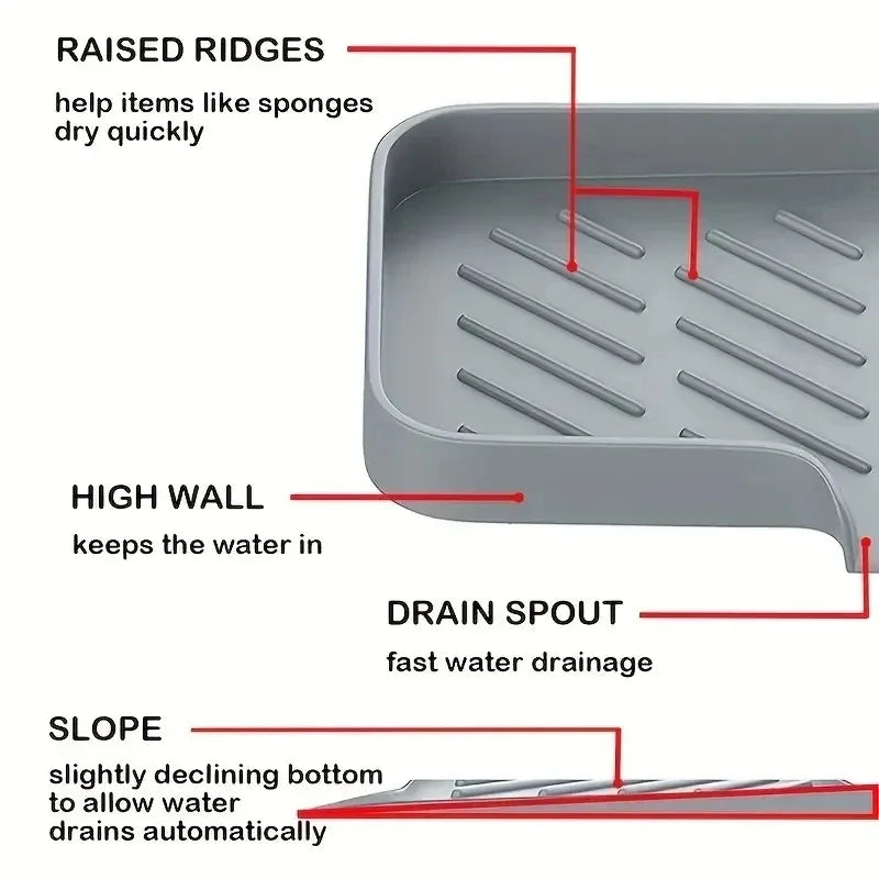 Sink Silicone Tray With drain Soap Sponge Storage Holder Countertop Sink Scrubber Brush Storage Rack Kitchen Organizer