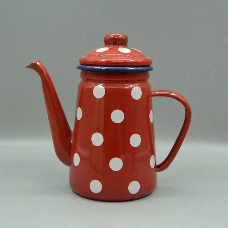 1.1L Enamel Coffee Pot Hand Tea Kettle Induction Cooker Gas Stove Universal Enamel Vintage Kettle Water Kettle Teapot